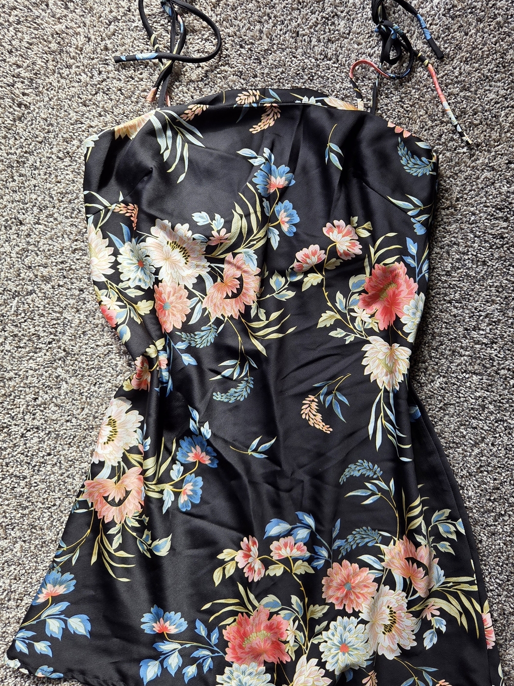 Princess Polly Black Floral Satin Dress